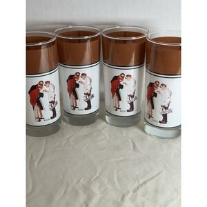 Vintage Norman Rockwell Drinking Glasses Set Of 4 • 13oz Milk Man CPC 1930 Art